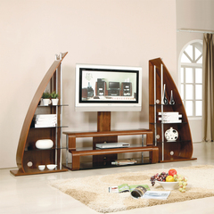 曲雅居 电视柜展示架美式胡桃木色多层置物架搁板架客厅组合柜子
