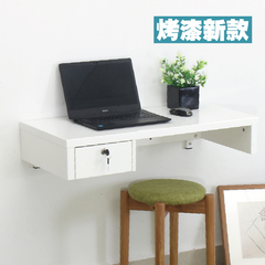现代简约白色烤漆壁挂电脑桌 墙上小型迷你带抽屉挂壁书桌 0.86米