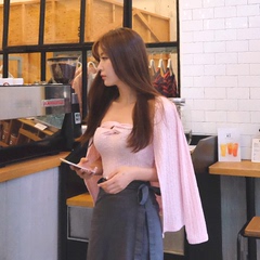 韩国正品女装代购2016初秋款 超级粉嫩 性感打结两件套外套