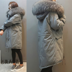 韩国2016新款冬装超大貉子毛领棉衣女外套中长款保暖加厚宽松棉服