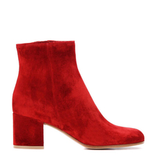 2016 新款红色牛绒真皮磨砂皮粗跟明星同款女短靴  马丁靴 女