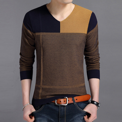 秋冬季新款男士大码V领套头打底衫潮男装韩版修身青年针织长袖T恤