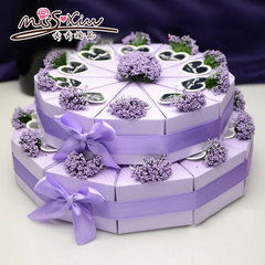 双层紫色薰衣草蛋糕盒喜糖包装 欧式创意结婚糖盒子