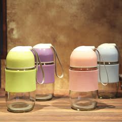创意韩国彩色硅胶耐热防漏玻璃杯可爱女士情侣便携办公花茶水杯子