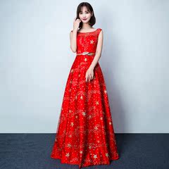 敬酒服新娘2016新款修身长款红色结婚礼服蕾丝显瘦晚礼服年会秋冬
