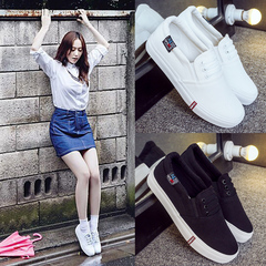 2016韩版新款白色女士帆布鞋女平底休闲小白鞋板鞋系带学生女鞋潮