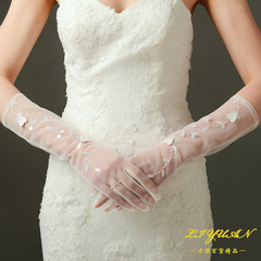 力源正品厂家直销新娘结婚婚纱手套长款韩版纱白手工管珠亮片配件