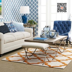 橘色纯羊毛地毯现代客厅茶几卧室床边规则经典几何菱形图案可定制