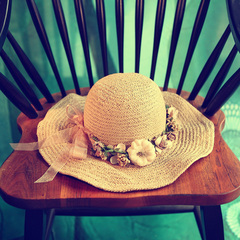 夏天防晒草帽大沿简约花环遮阳帽可折叠沙滩太阳帽文艺小清新凉帽
