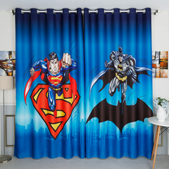 定制卡通超人蝙蝠侠动漫儿童房男孩遮光布窗帘卧室飘窗落地窗半帘