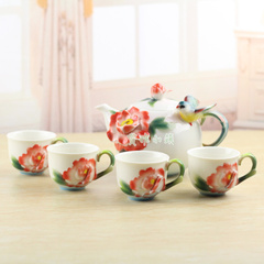 特色茶具套装功夫茶具陶瓷茶壶茶杯法兰瓷浮雕整套茶具包邮