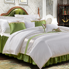 美式床上四件套绿色床裙式六/八件套双11欧式床品套件白色奢华