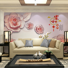 电视背景墙壁纸壁画 大型沙发背景墙中式古典玫瑰无缝家和富贵