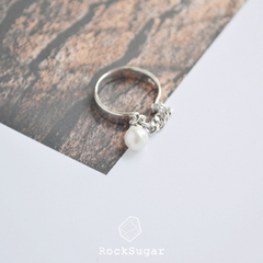RockSugar韩国版母贝珍珠链条夸张S925纯银ins粗款活口食指戒指女
