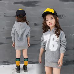 2016新款秋冬装童装女童儿童韩版中长款加绒卫衣宝宝加绒保暖上衣