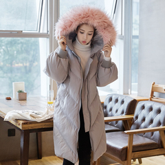 2016冬季新款韩国连帽羽绒棉服女大毛领中长款加厚保暖棉衣外套潮