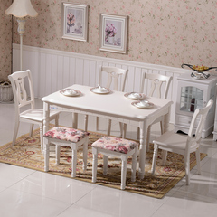 欧式餐桌椅组合韩式田园象牙白色大小户型长方形1.2/1.4米饭桌子