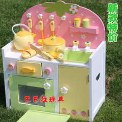 宝宝生日礼物草莓木制粉色厨房灶台 儿童过家家做饭仿真木制玩具