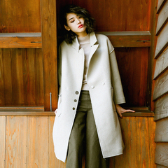 听文2016秋冬新款韩版宽松纯色羊绒茧型呢子大衣女中长款加厚外套
