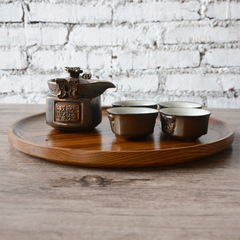 高端木质圆形茶盘 复古实木茶具托盘 简约家用功夫茶盘水杯茶杯盘