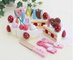正品草莓兔儿童过家家切切看生日蛋糕厨房套装木制玩具包邮