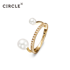 Circle日本珠宝 Akoya珍珠戒指18k黄金群镶钻石戒指 正品女