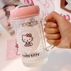 可爱hello kitty哆啦A梦 双层隔热玻璃杯 办公杯 镀金铂金手柄杯