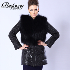 Besfunny2016冬装新款原创机理绵羊皮外套整皮狐狸毛修身皮衣羽绒
