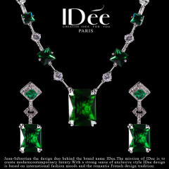 法国IDee水晶首饰套装项链  祖母绿吊坠宝石饰品 创意生日礼物