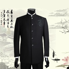 中国风绣龙中华立领中山装套装中年男士西服商务休闲唐装修身西装