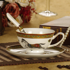 宫廷风 45%高骨瓷咖啡杯 高档情侣英式红茶杯 咖啡杯套装  配勺