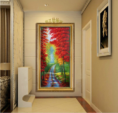 手绘油画欧式客厅油画玄关风景装饰画有框风景挂画《枫林》