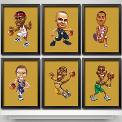 NBA卡通人物装饰画Q版篮球明星创意挂画客厅卧室现代简约另类壁画