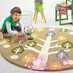 可爱圆形卡通地毯卧室手工腈纶加厚客厅儿童房地毯圆型转椅地垫