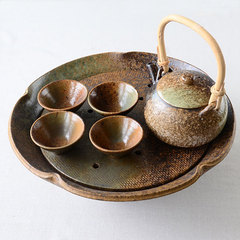 日式和风茶具粗陶复古提梁壶茶杯 功夫茶具茶壶品杯大茶盘