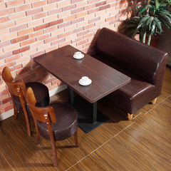 实木咖啡厅桌椅组合 复古西餐厅桌椅 甜品店桌椅卡座沙发餐桌