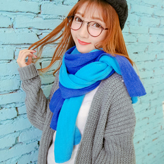 韩国秋冬天纯色保暖毛线围巾女学生气质长款披肩两用拼接加厚围脖