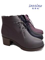 佰诗奴女靴2016秋季新款马丁靴真皮牛皮中跟粗跟短靴休闲6365031