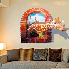 3D平面视觉墙贴墙壁客厅装饰沙发背景个性创意搞笑酒吧长颈鹿贴纸