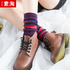 素淘复古条纹堆堆袜韩版可爱中筒袜子森系女士短靴袜日系长筒棉袜