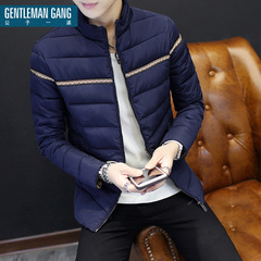 公子一派秋冬季男士韩版修身长袖立领棉衣短款棉衣青少年纯色外套