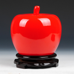 景德镇陶瓷器 中国红纯色苹果摆件 家居装饰工艺品摆设 结婚礼品