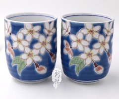 日本进口茶具 日本陶瓷情侣茶杯 日式九谷烧手绘樱花茶杯茶具水杯