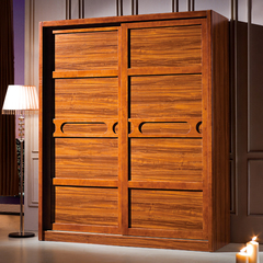 实木衣柜中式胡桃木色大衣橱橡木敞门推拉门衣柜两门卧房衣柜包邮