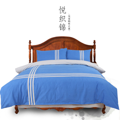 悦织锦纯棉简约纯色条纹老粗布运动款床上用品四件套加厚双人1.8