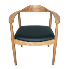 现代简约真皮坐垫橡木肯尼迪总统椅实木整装靠背休闲椅酒店会客椅