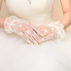 新娘手套短款蕾丝全指手套韩式米白色结婚礼服秋冬婚纱手套