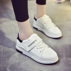 韩版学生女鞋白色单鞋系带板鞋小白鞋冬季魔术贴厚底运动鞋休闲鞋