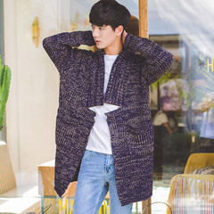2016韩版青春学生蜜桃风双色纯棉长款外套个性拉链保暖毛衣外套男