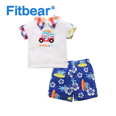 Fitbear 男宝宝夏季2件套装2016新款潮男孩衣服1-3周岁纯棉卡通猴